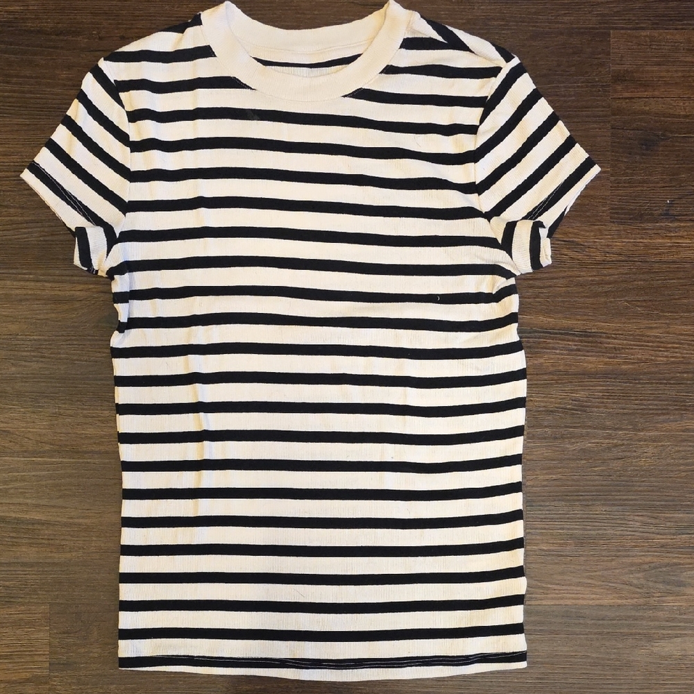 Medium A New Day Black and White Striped Top